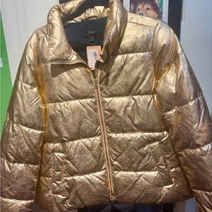 J. Crew Metallic Gold Quilted Puffer Jacket